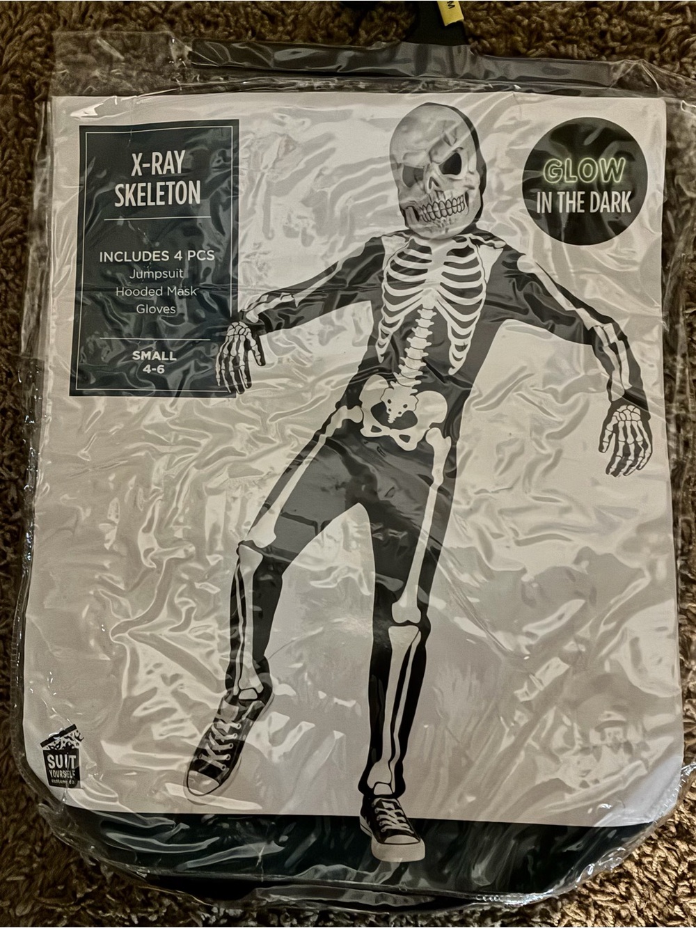 Glow-In-The-Dark X-Ray Skeleton Kids Costume - Black